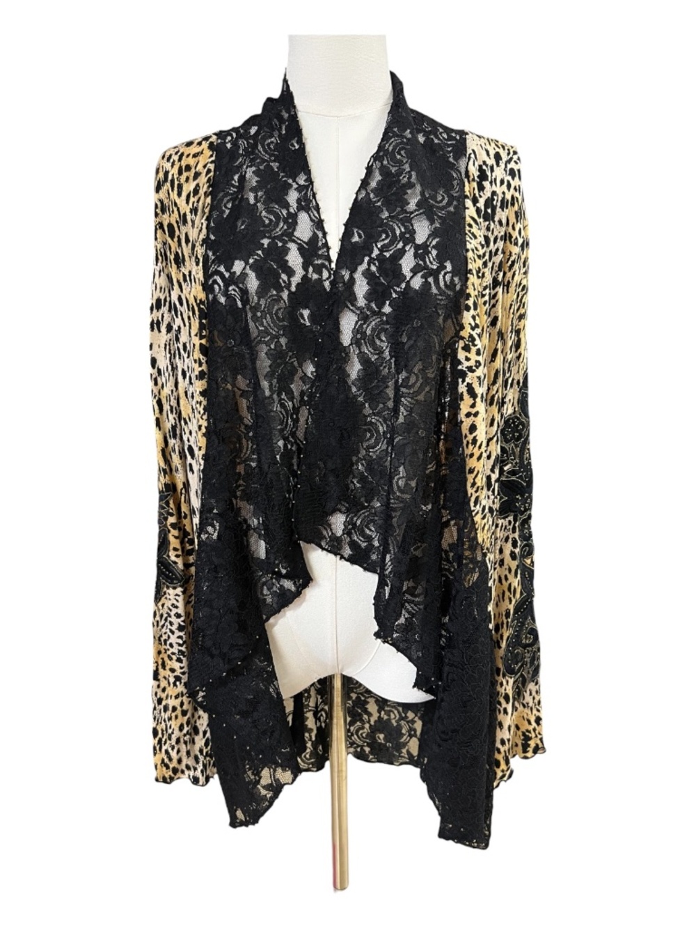 EUC Usindo Leopard Print Lace Draped Cardigan | Size S